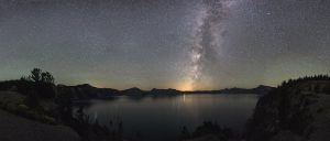 Starry night sky on the lake